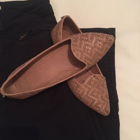 Elliott Lucca Aztec Taupe Woven Leather Pointed Toe Ballet Flats Size: 7 - Picture 6 of 6